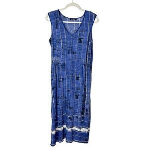 Nic + Zoe Linen Knit Midi Dress Small Blue Coastline A-Line Boho Stripe Print